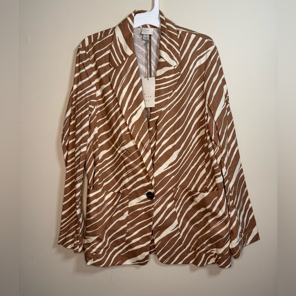 NWT! Women's Brown Zebra Blazer with Button -A New Day Size Small